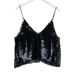 Free People Intimately Rose Gold Black Lace Sequin Party Crop Top Size Medium